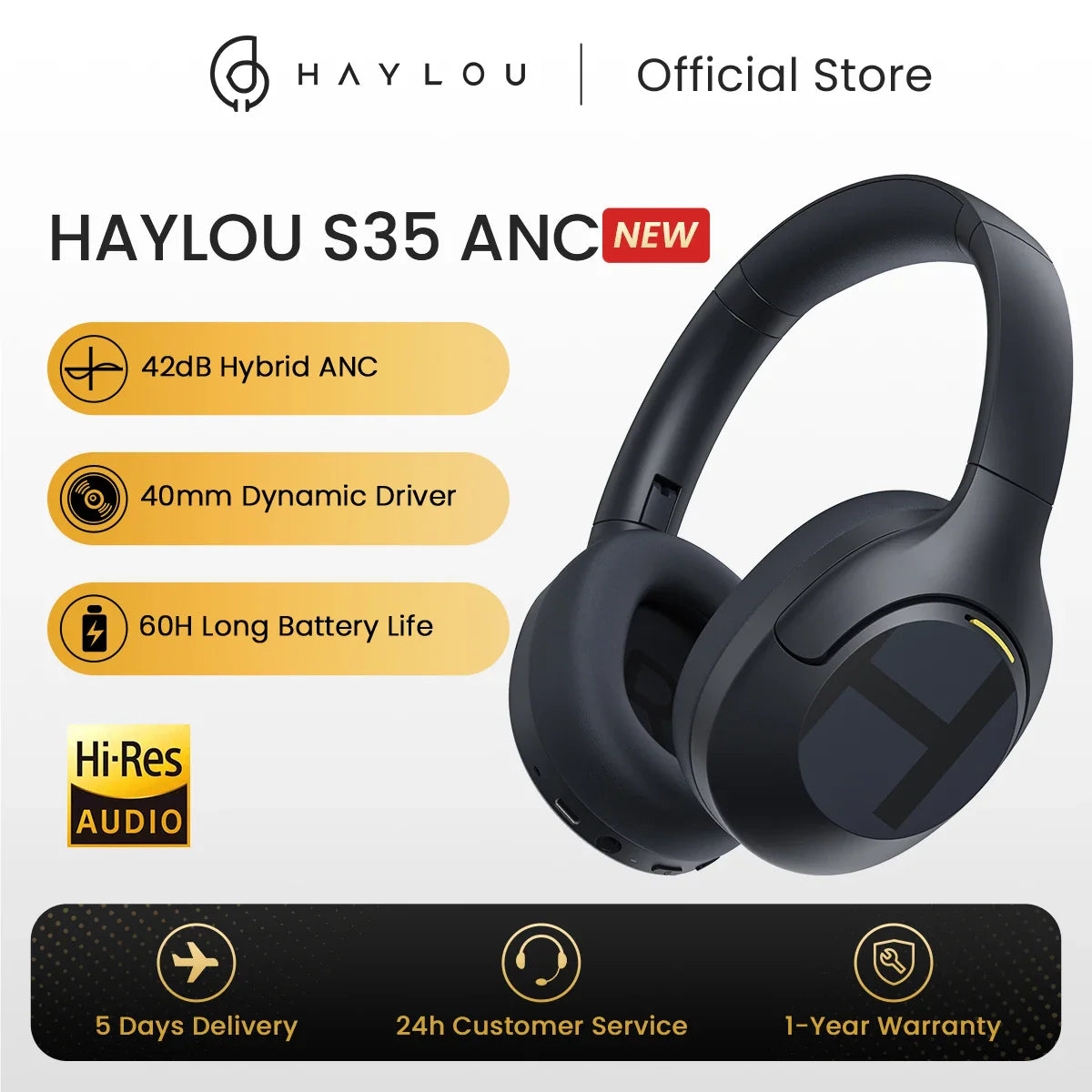 Haylou S35 ANC Wireless Headphones – Active Noise Cancelling, 40H Battery